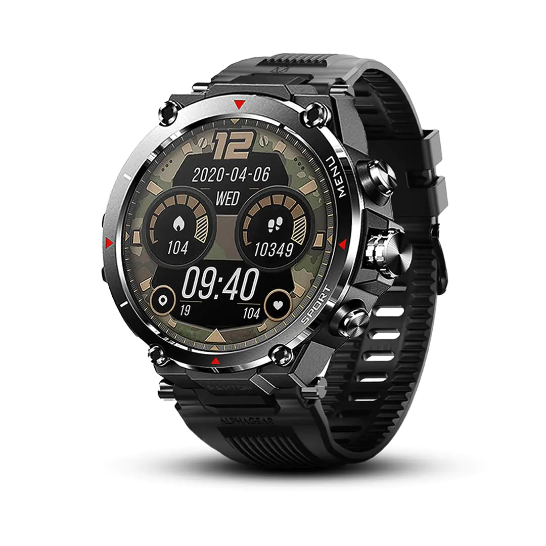 Montre Connectée ALPHAGEAR Raptor pour Android iPhone Tracker de Bien-être avec Écran Large de 1.45" + Autonomie de 14 Jours Étanche 5 ATM (2x Protections d'Écran Incluses)