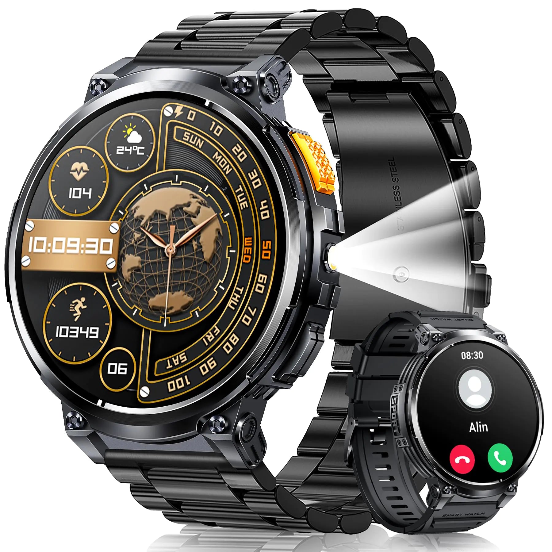 Montre intelligente militaire Foxhawk pour hommes avec lampe de poche LED 1,85” Montre robuste 730mAh Battery 114 Modes sportifs Montre de fitness Suivi du rythme cardiaque et du sommeil Montre tactique pour iOS Android