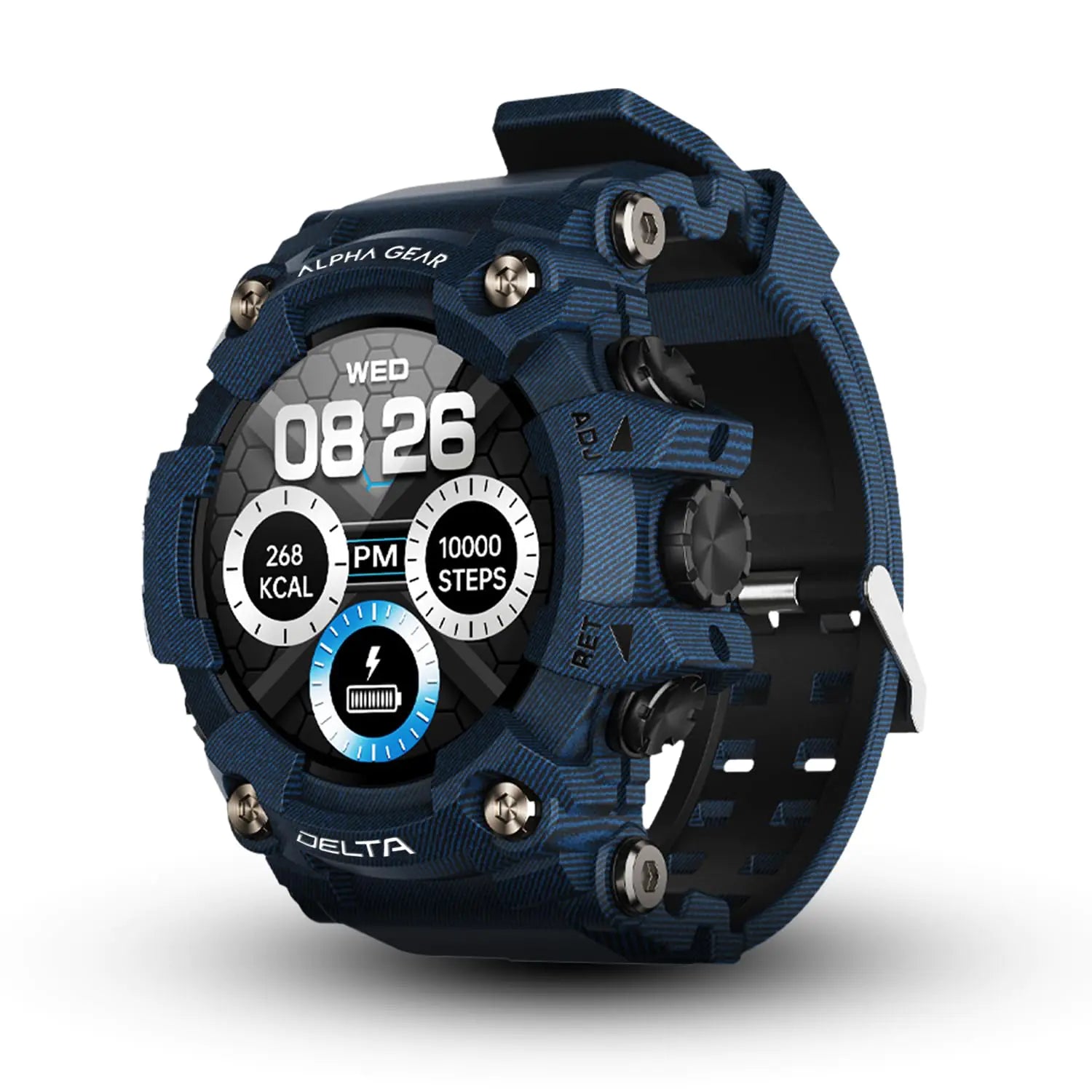 Montre Connectée Militaire ALPHAGEAR Delta pour Hommes, Montre de Sport Tracker de Fitness avec Écran HD 1,45" et Batterie de 14 Jours pour iPhone et Téléphones Android (2xProtecteurs d'écran inclus) (Bleu)